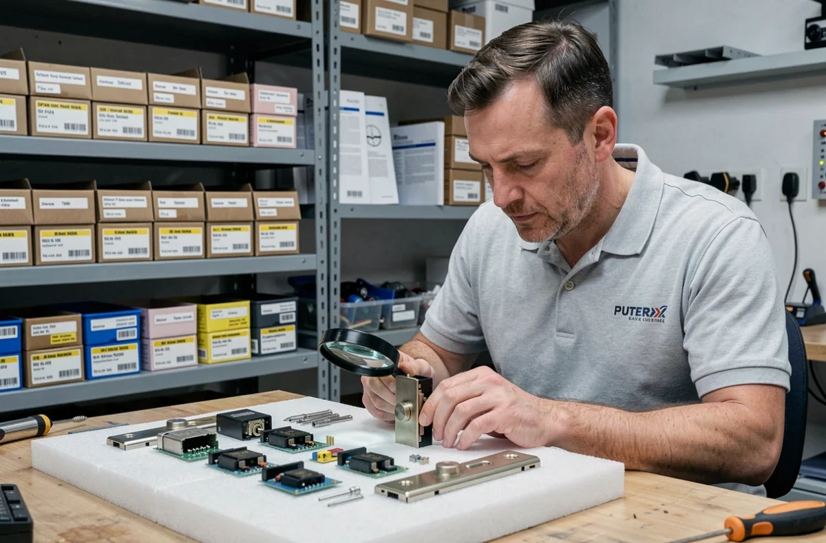 Technicien de Berry Micro Services réparant un système de serrure électronique dans un atelier de service