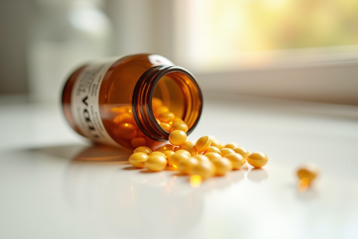 Complément de vitamine B3 sous forme de comprimés dans un flacon brillant