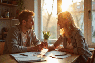 Couple amoureux dans la cuisine au matin pour l article