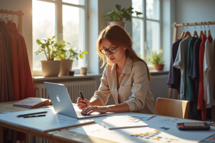 Créatrice de mode confiante dans un studio lumineux