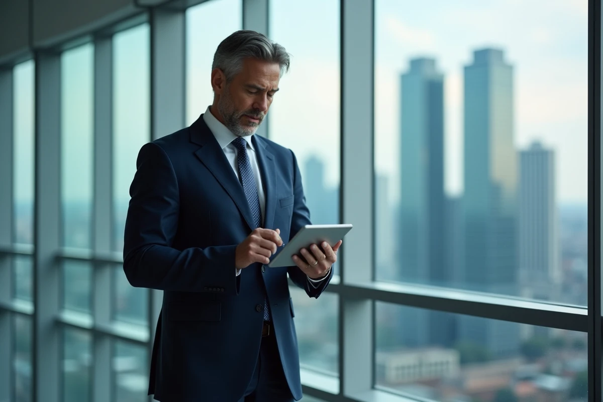 Un cadre automobile regardant un rapport sur une tablette dans un bureau moderne