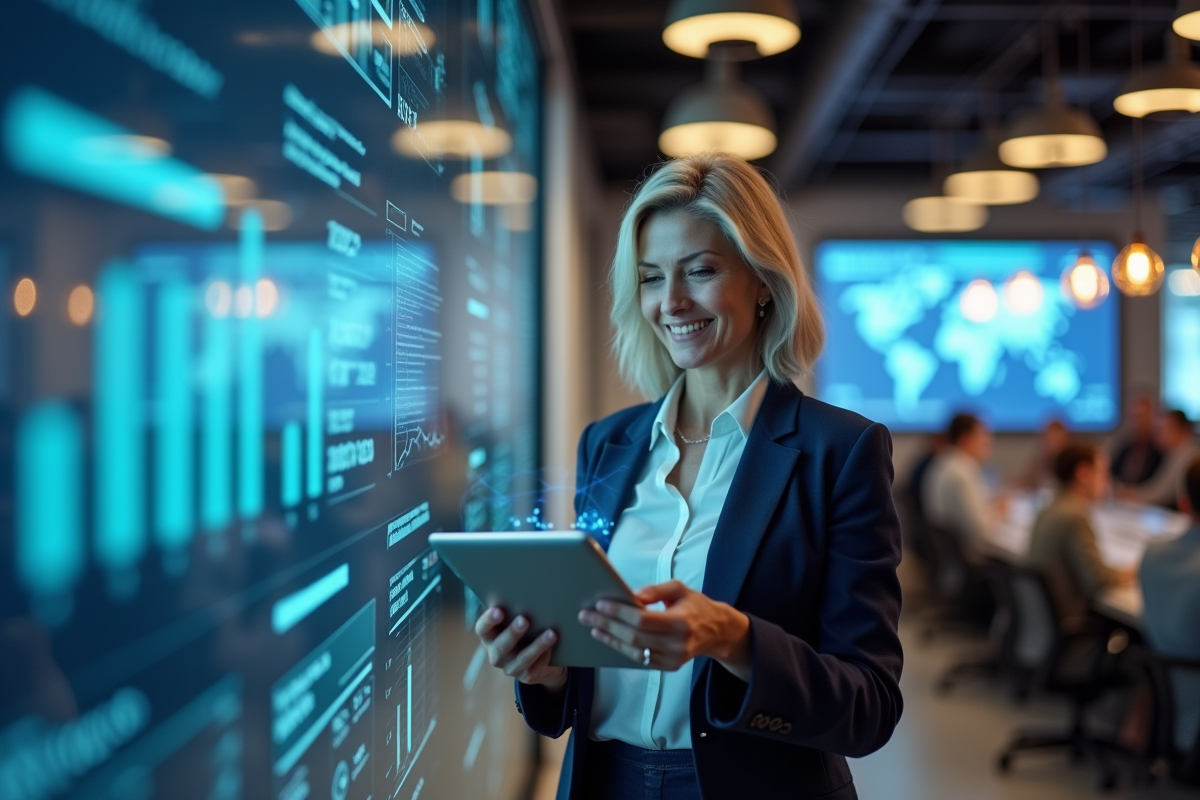Femme d age moyen utilisant une tablette dans un coworking