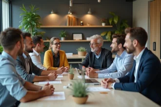 Groupe de collaborateurs divers en réunion de travail