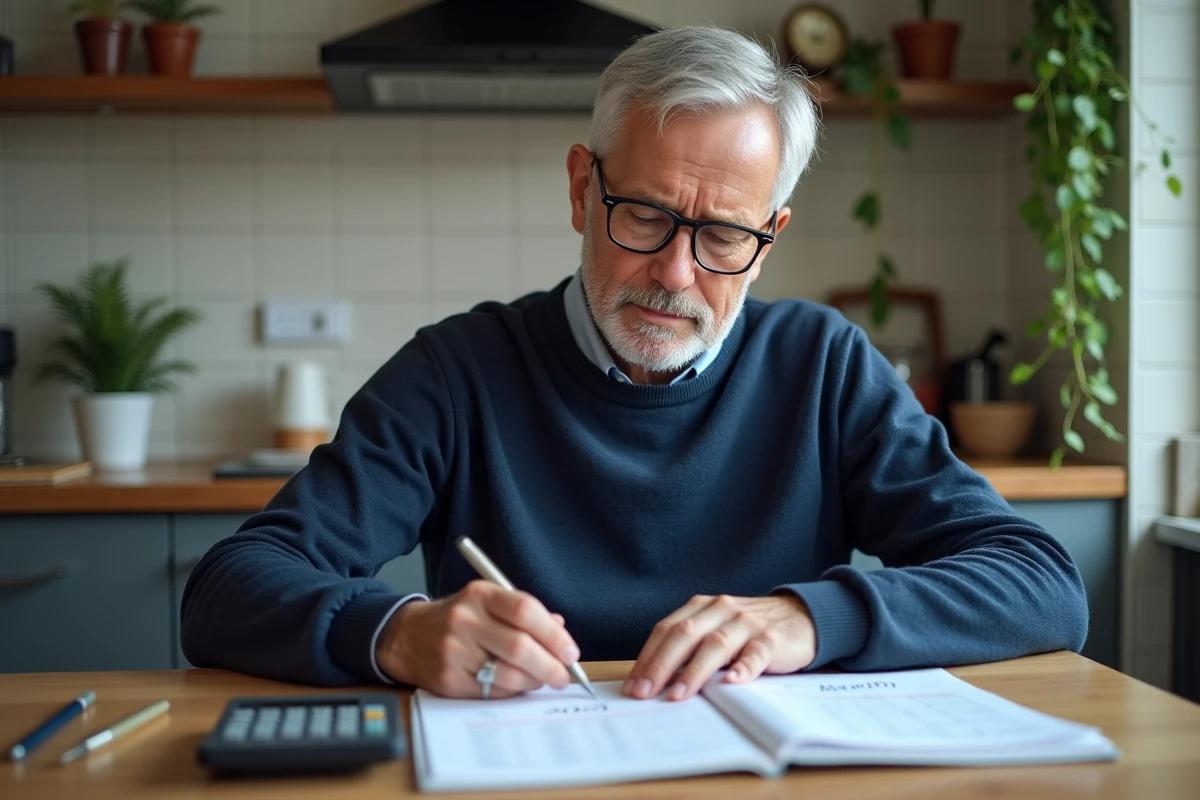 Homme planifiant son budget transport 2026 avec le plan tarifaire du bus 92 posé sur une table de cuisine