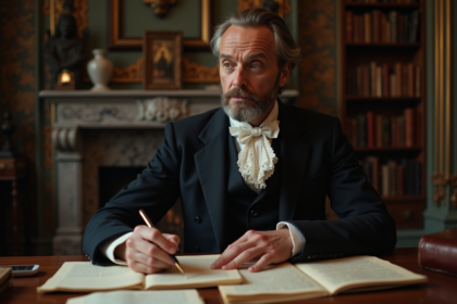 Homme d'âge moyen en costume ancien dans un bureau parisien