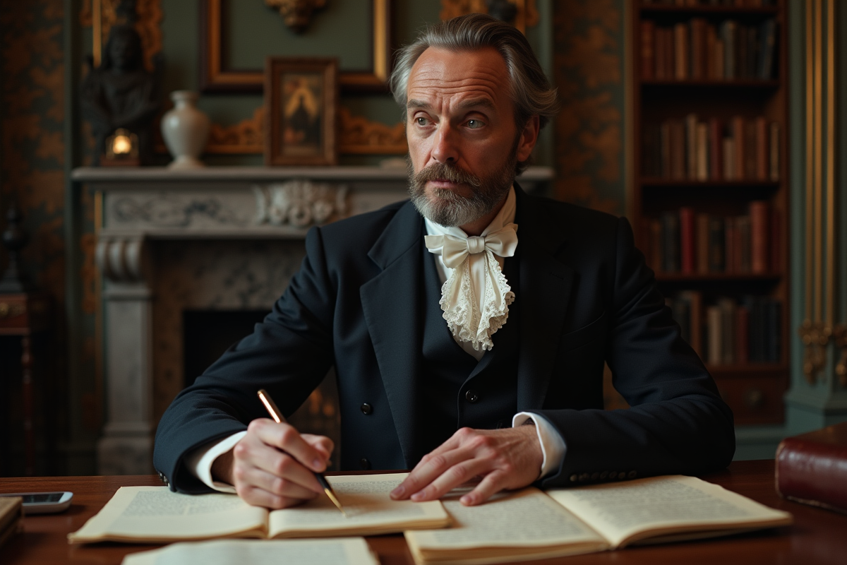 Homme d'âge moyen en costume ancien dans un bureau parisien