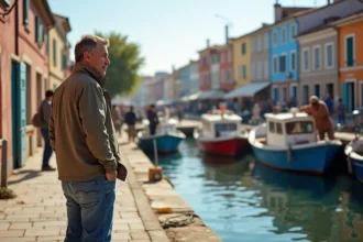 Homme en jeans regardant le port de Martigues