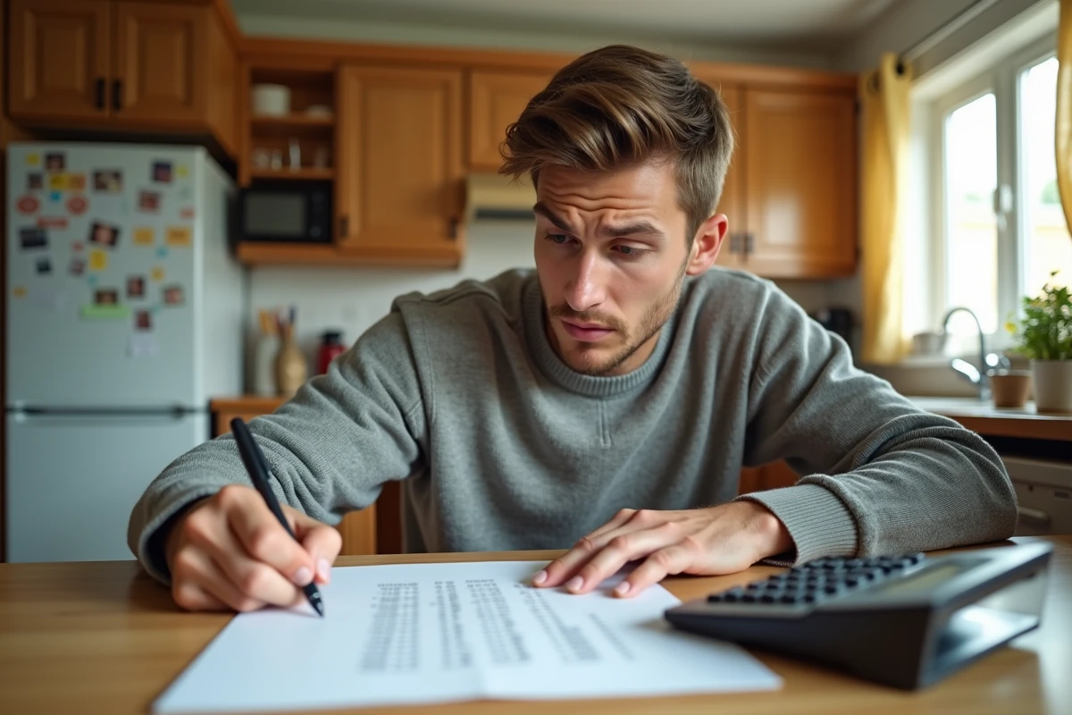 Jeune homme écrit à la maison en convertissant des heures