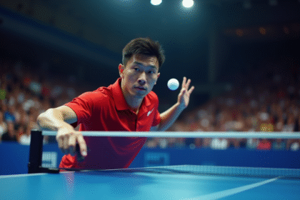 Joueur de tennis de table en pleine action lors d'un match