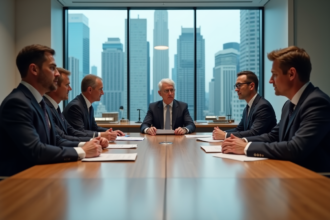 Groupe de cadres en réunion dans une salle moderne