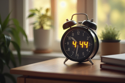 Réveil matin numérique sur table en bois au matin