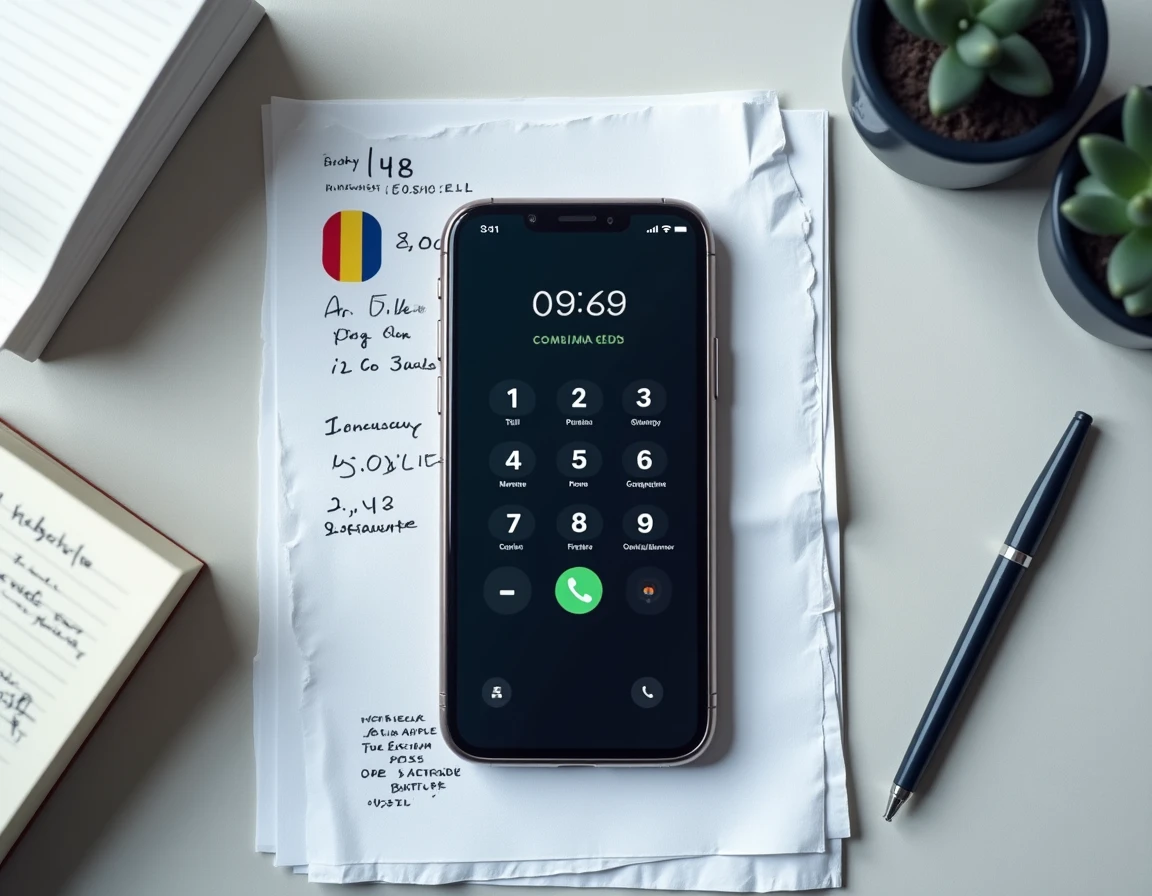 Flat-lay d'un smartphone avec facture téléphonique pour illustrer les surtaxes d'appel Belgique France